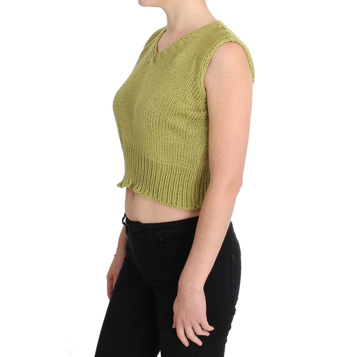 Green Cotton Blend Knitted Sleeveless Sweater - coffeewithmee2