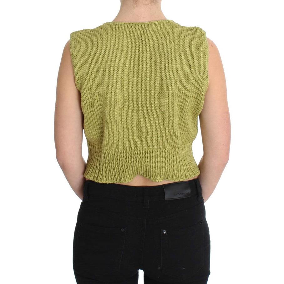 Green Cotton Blend Knitted Sleeveless Sweater - coffeewithmee2