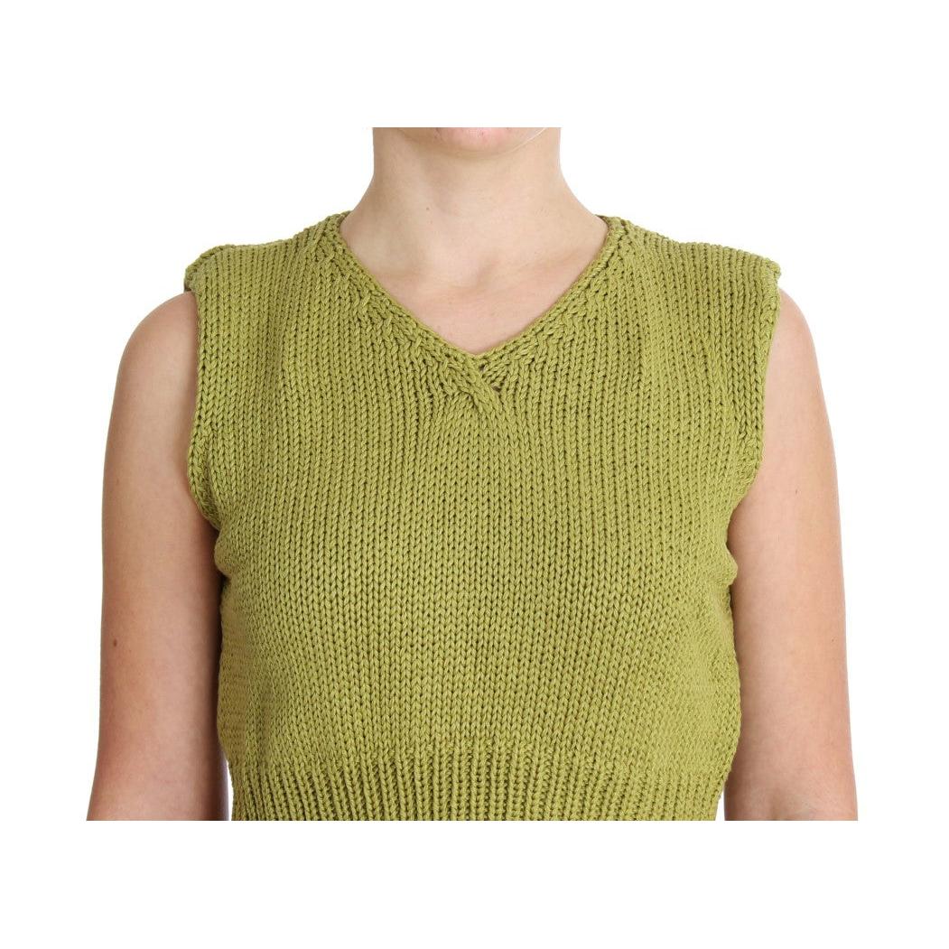 Green Cotton Blend Knitted Sleeveless Sweater - coffeewithmee2