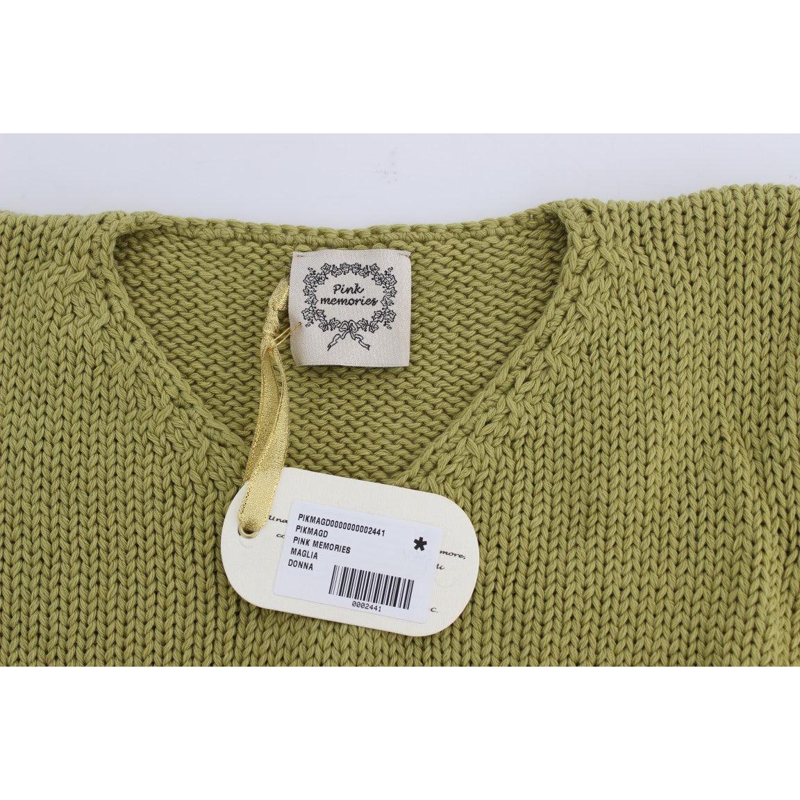 Green Cotton Blend Knitted Sleeveless Sweater - coffeewithmee2