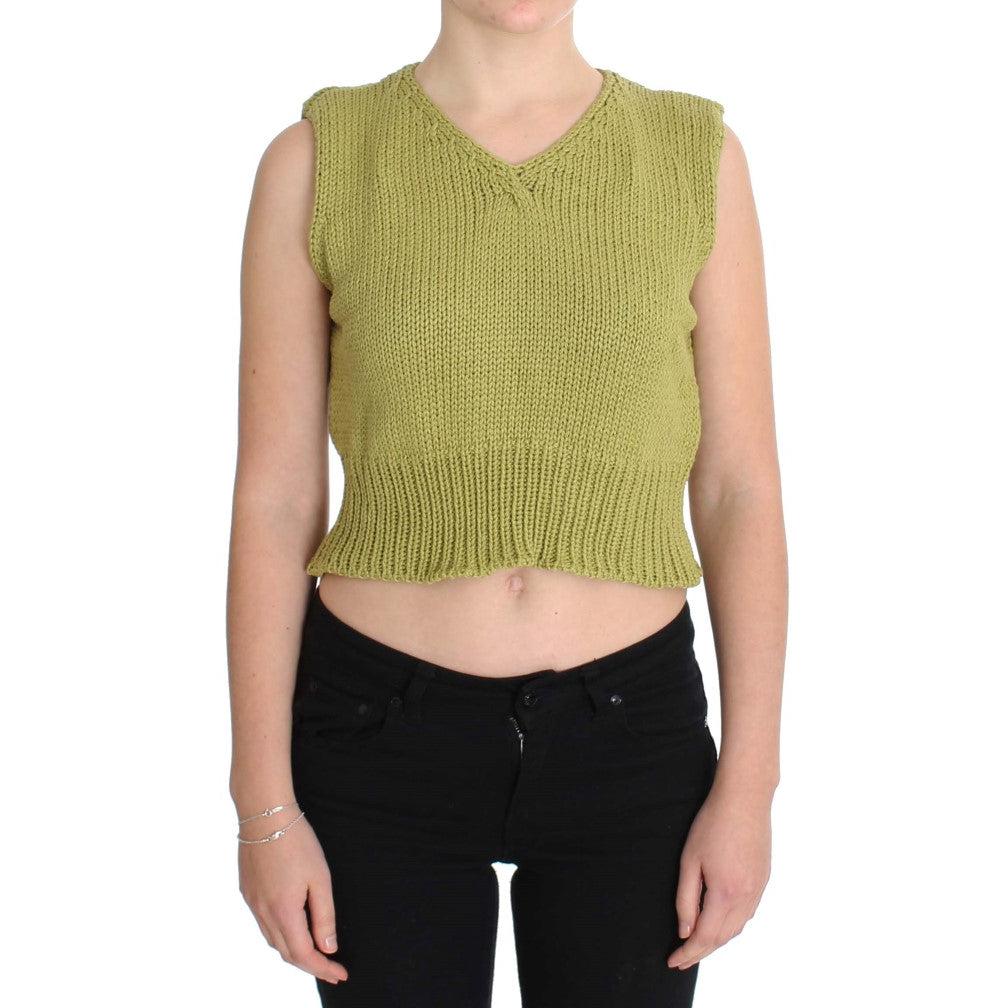 Green Cotton Blend Knitted Sleeveless Sweater - coffeewithmee2