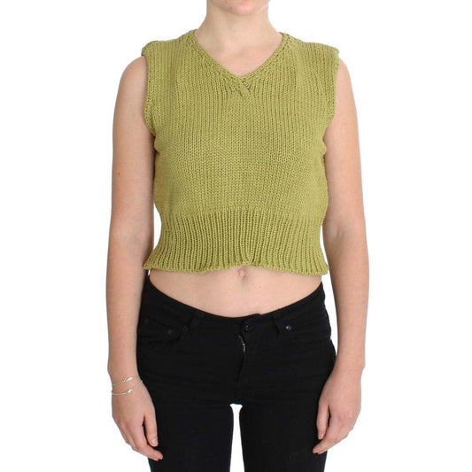 Green Cotton Blend Knitted Sleeveless Sweater - coffeewithmee2