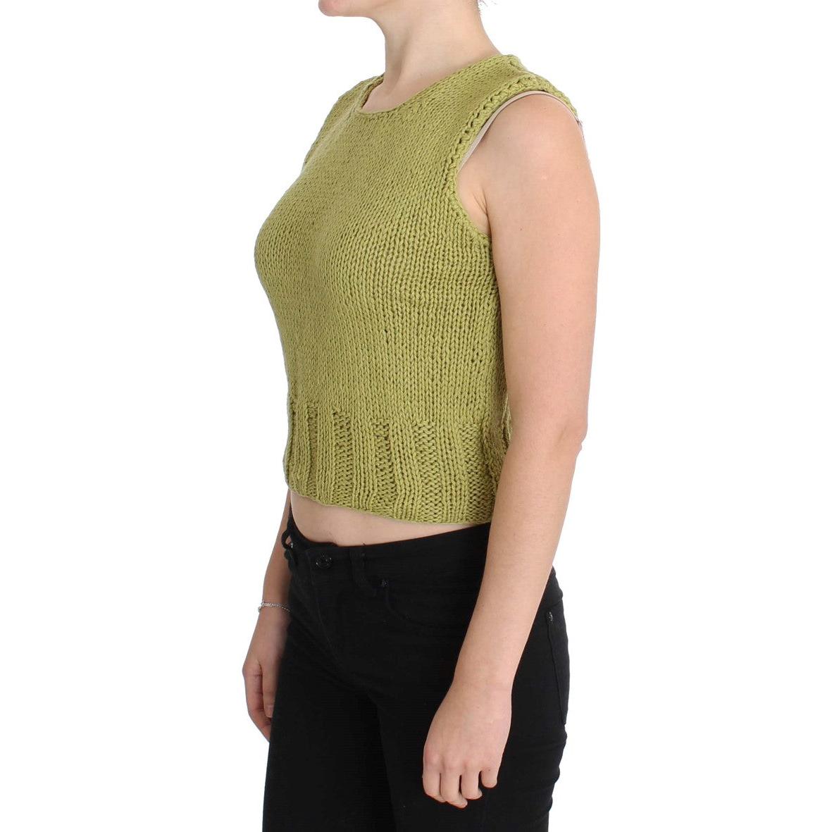 Green Cotton Blend Knitted Sleeveless Sweater - coffeewithmee2