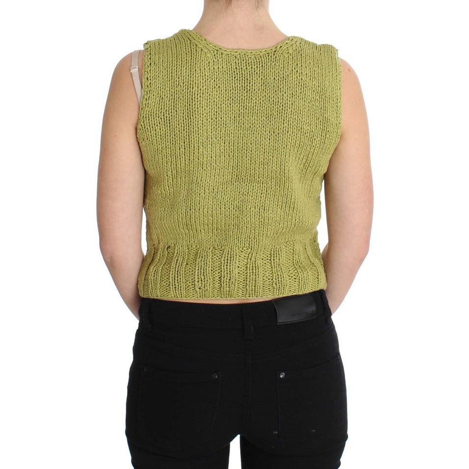 Green Cotton Blend Knitted Sleeveless Sweater - coffeewithmee2