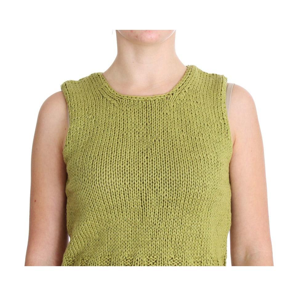Green Cotton Blend Knitted Sleeveless Sweater - coffeewithmee2
