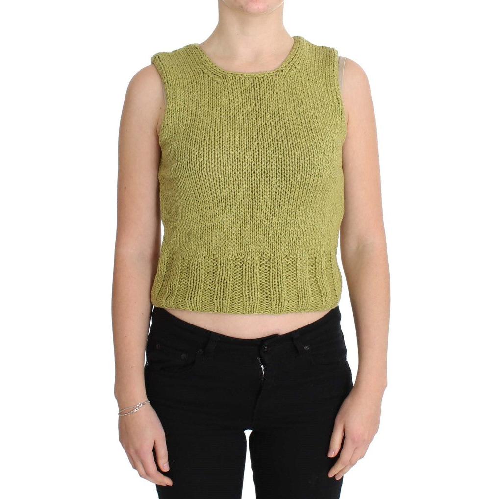 Green Cotton Blend Knitted Sleeveless Sweater - coffeewithmee2