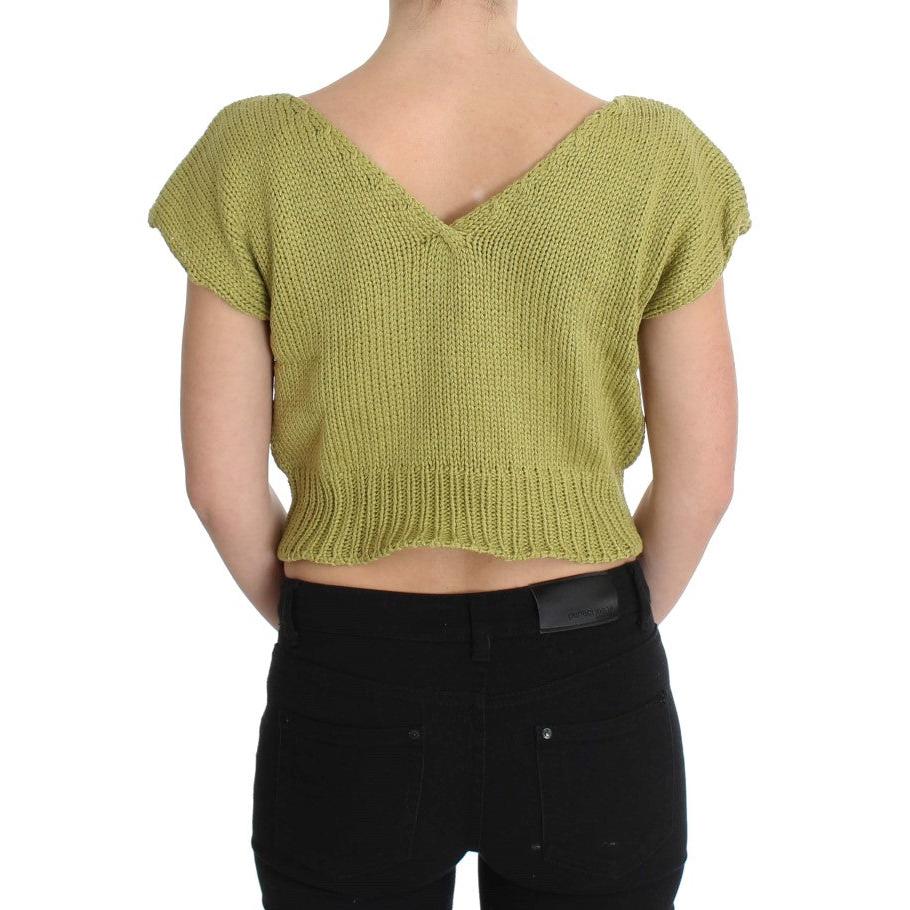 Green Cotton Blend Knitted Sleeveless Sweater - coffeewithmee2