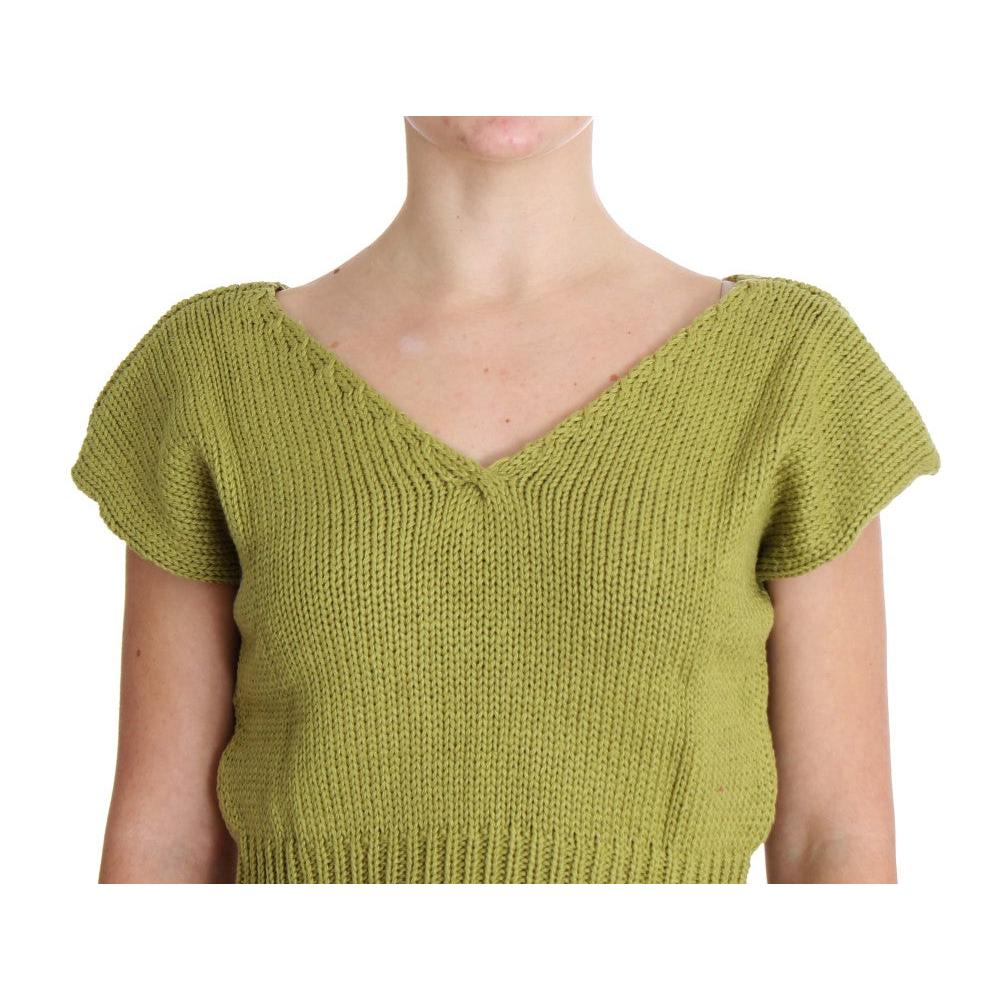 Green Cotton Blend Knitted Sleeveless Sweater - coffeewithmee2