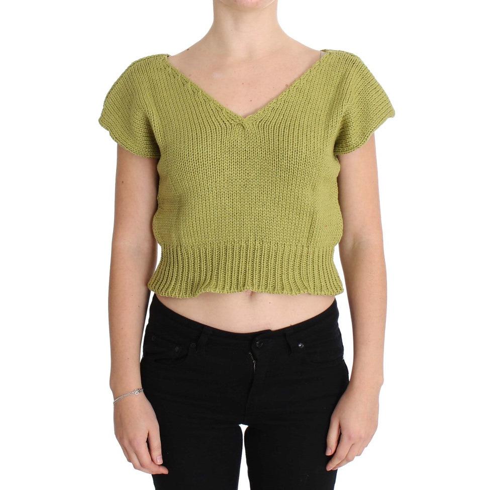 Green Cotton Blend Knitted Sleeveless Sweater - coffeewithmee2