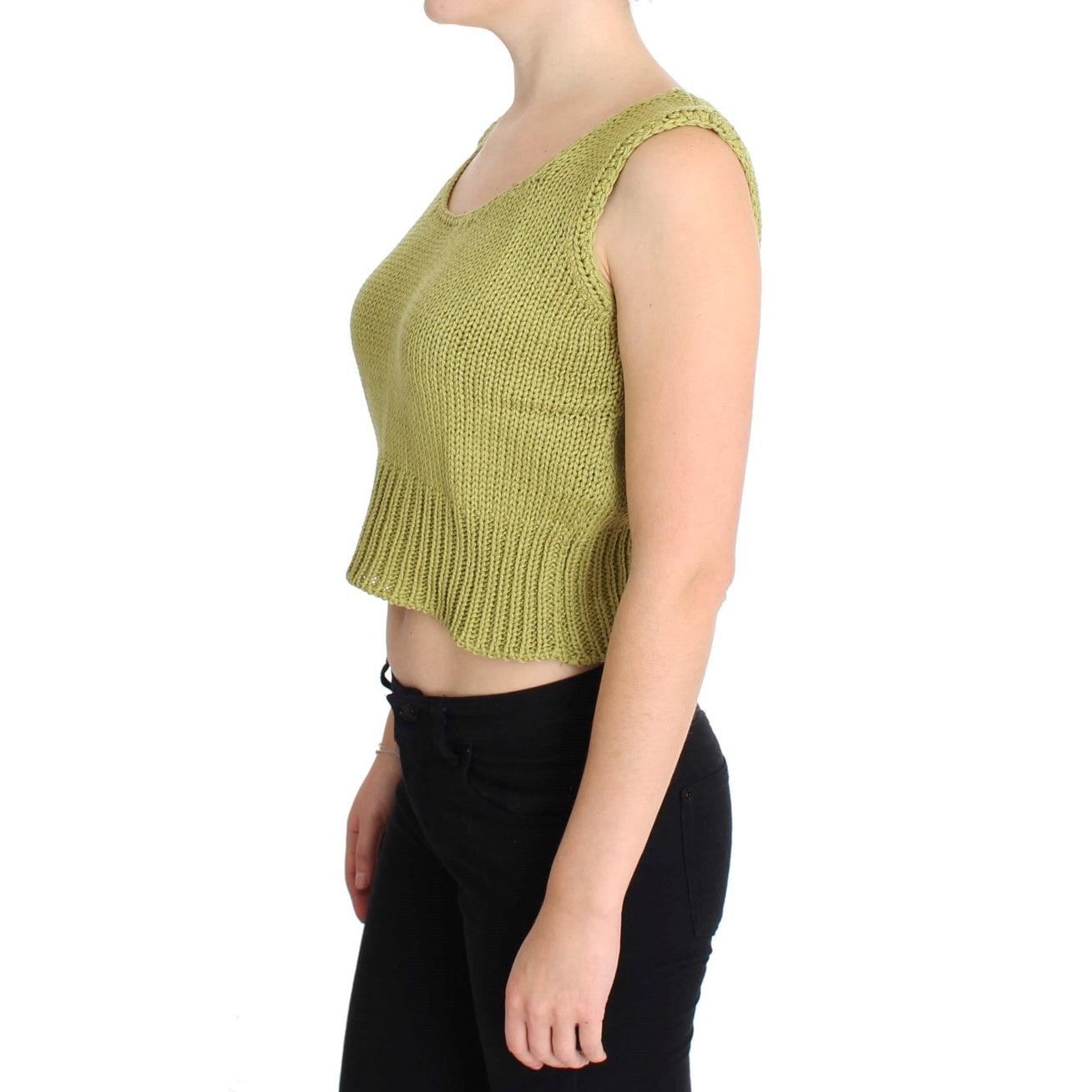 Green Cotton Blend Knitted Sleeveless Sweater - coffeewithmee2