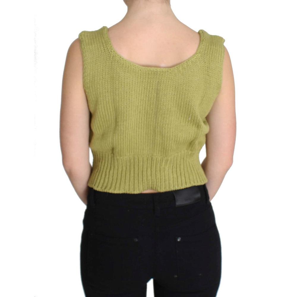 Green Cotton Blend Knitted Sleeveless Sweater - coffeewithmee2