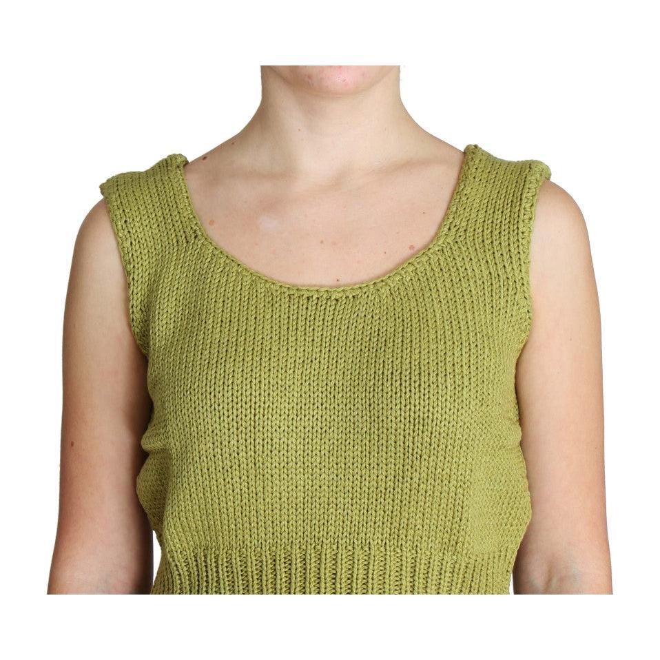 Green Cotton Blend Knitted Sleeveless Sweater - coffeewithmee2