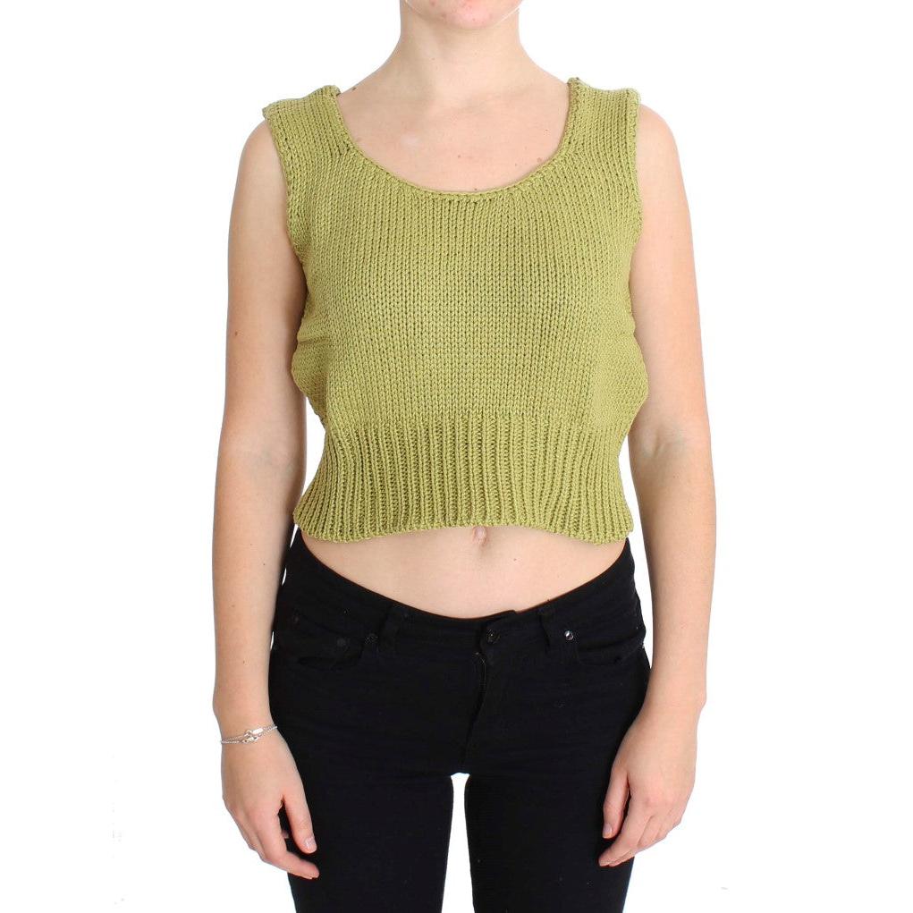 Green Cotton Blend Knitted Sleeveless Sweater - coffeewithmee2
