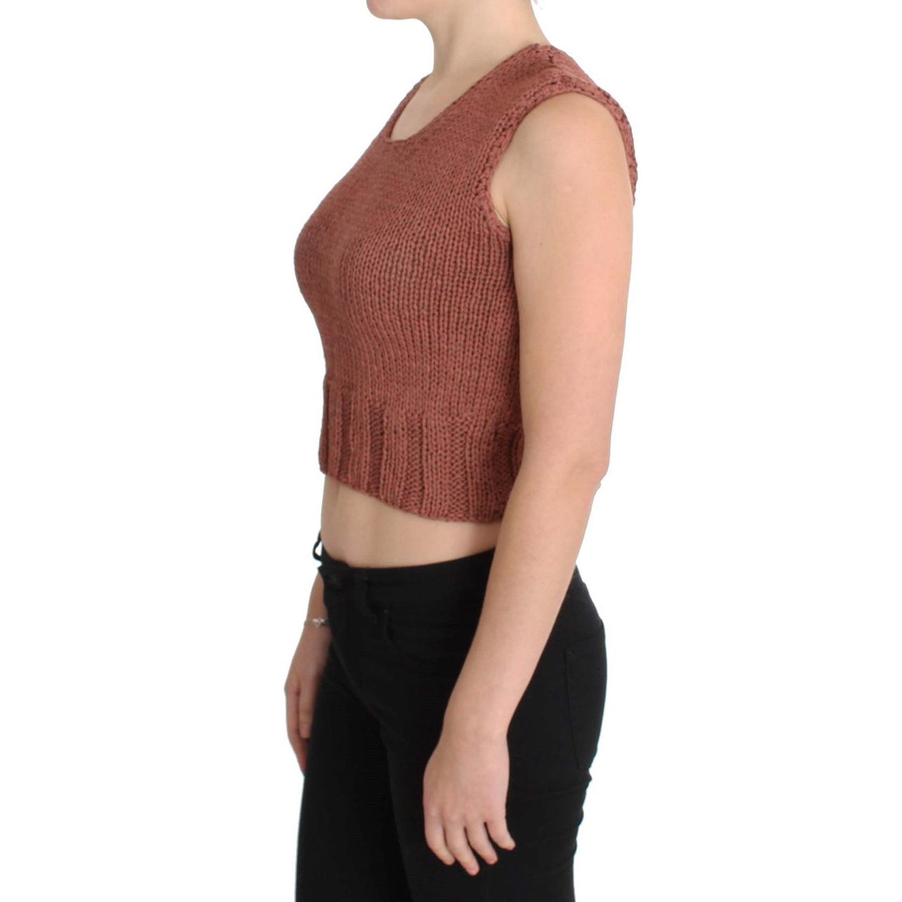 Red Cotton Blend Knitted Sleeveless Sweater - coffeewithmee2