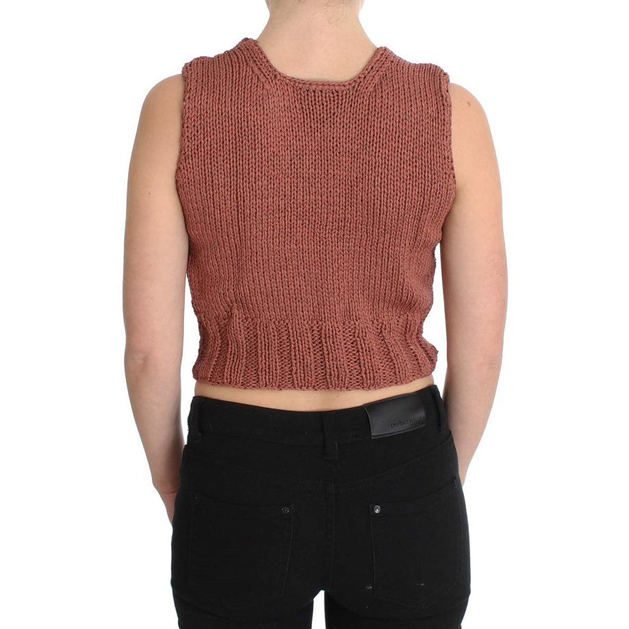 Red Cotton Blend Knitted Sleeveless Sweater - coffeewithmee2