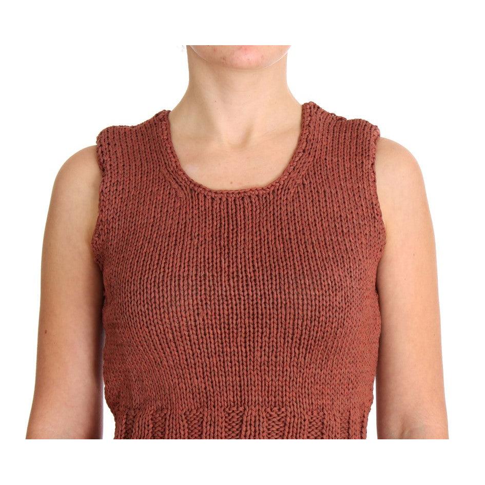 Red Cotton Blend Knitted Sleeveless Sweater - coffeewithmee2