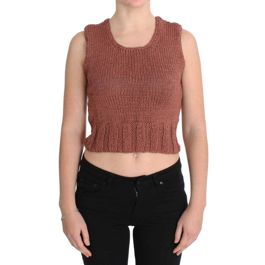 Red Cotton Blend Knitted Sleeveless Sweater - coffeewithmee2