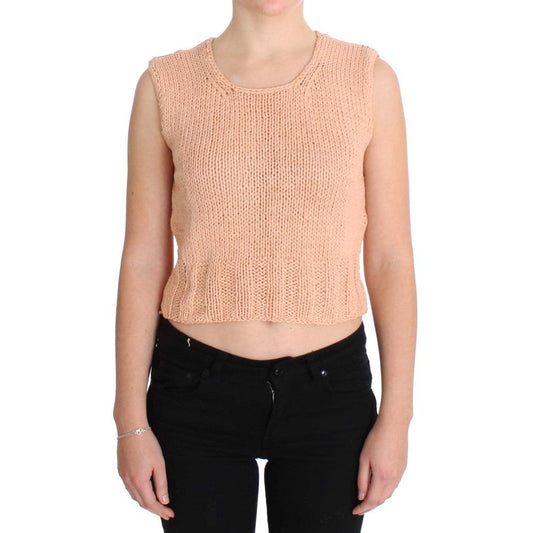 Pink Cotton Blend Knitted Sleeveless Sweater - coffeewithmee2