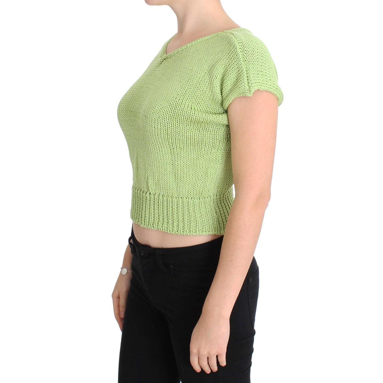 Green Cotton Blend Knitted Sweater - coffeewithmee2
