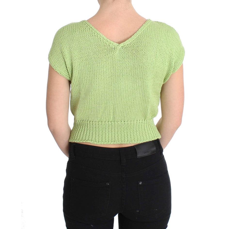 Green Cotton Blend Knitted Sweater - coffeewithmee2