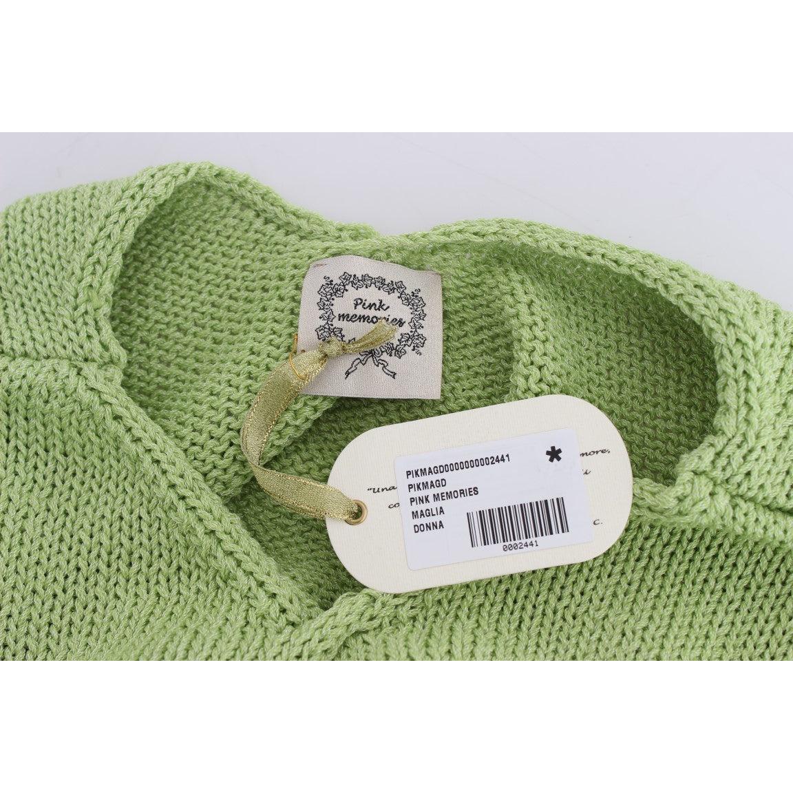 Green Cotton Blend Knitted Sweater - coffeewithmee2