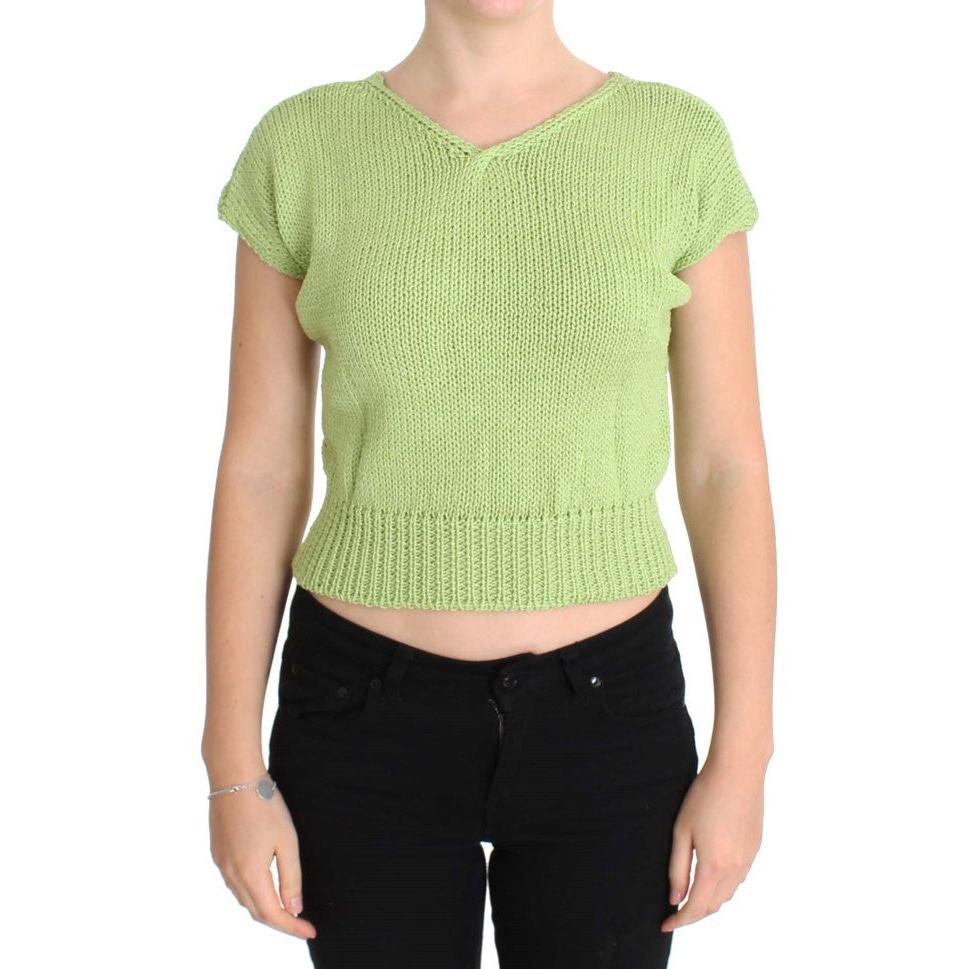 Green Cotton Blend Knitted Sweater - coffeewithmee2