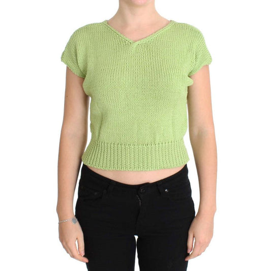 Green Cotton Blend Knitted Sweater - coffeewithmee2