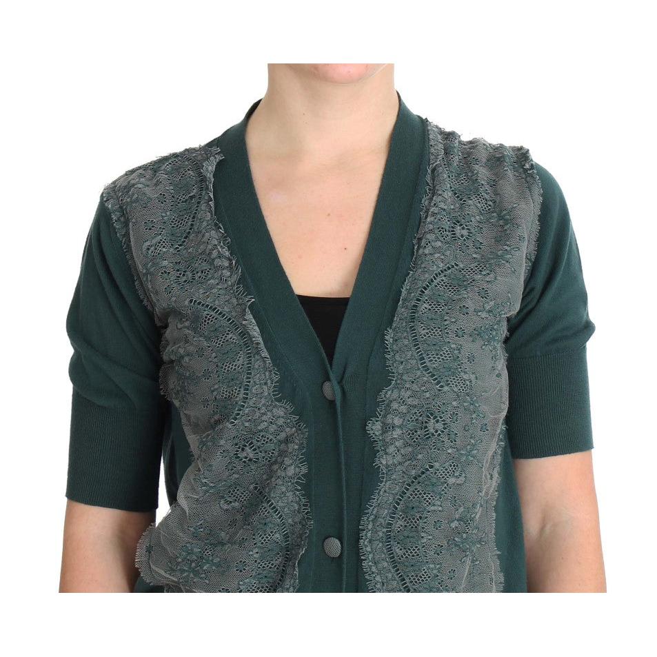 Green Lace Cotton Cardigan Sweater - coffeewithmee2