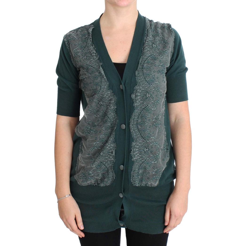 Green Lace Cotton Cardigan Sweater - coffeewithmee2