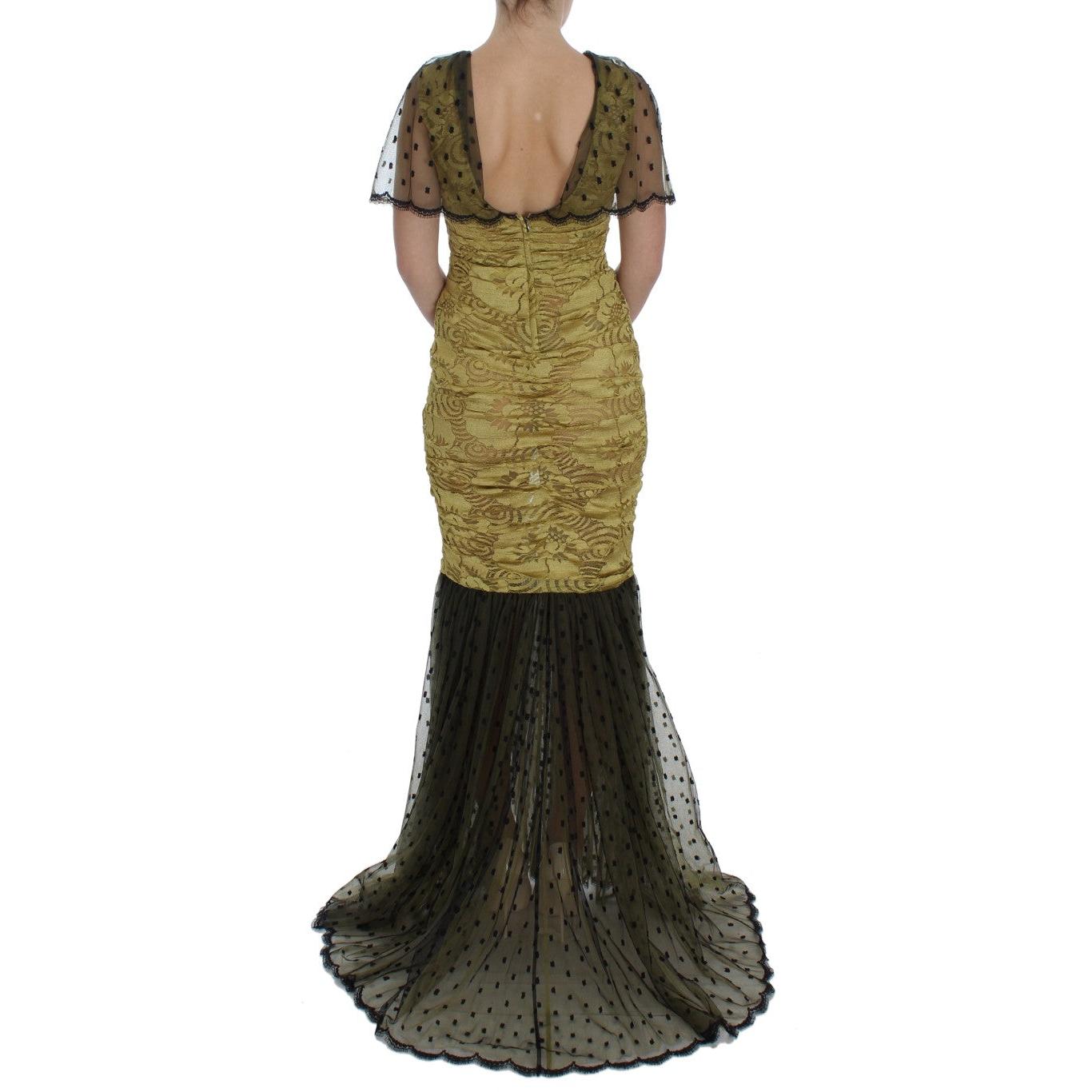 Yellow Black Floral Lace Ricamo Gown Dress - coffeewithmee2
