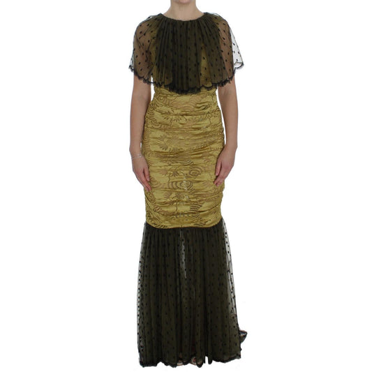 Yellow Black Floral Lace Ricamo Gown Dress - coffeewithmee2