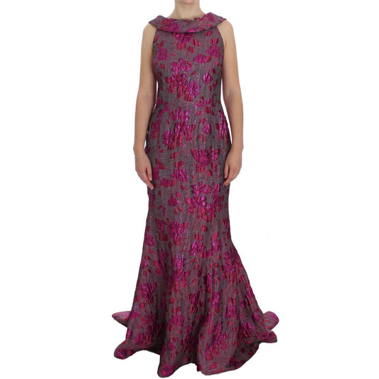 Pink Floral Brocade Sheath Gown Dress - coffeewithmee2