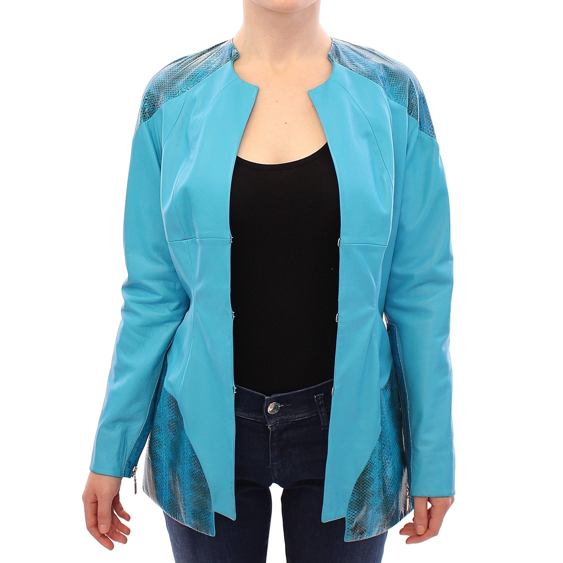 Blue Leather Snake Print Jacket - coffeewithmee2