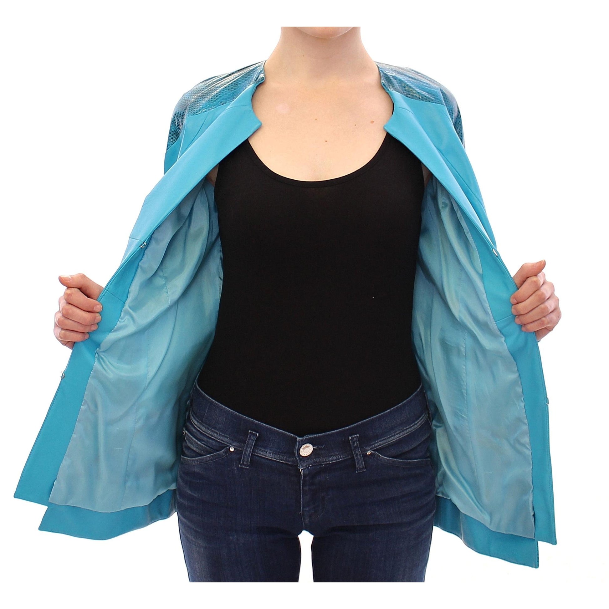 Blue Leather Snake Print Jacket - coffeewithmee2