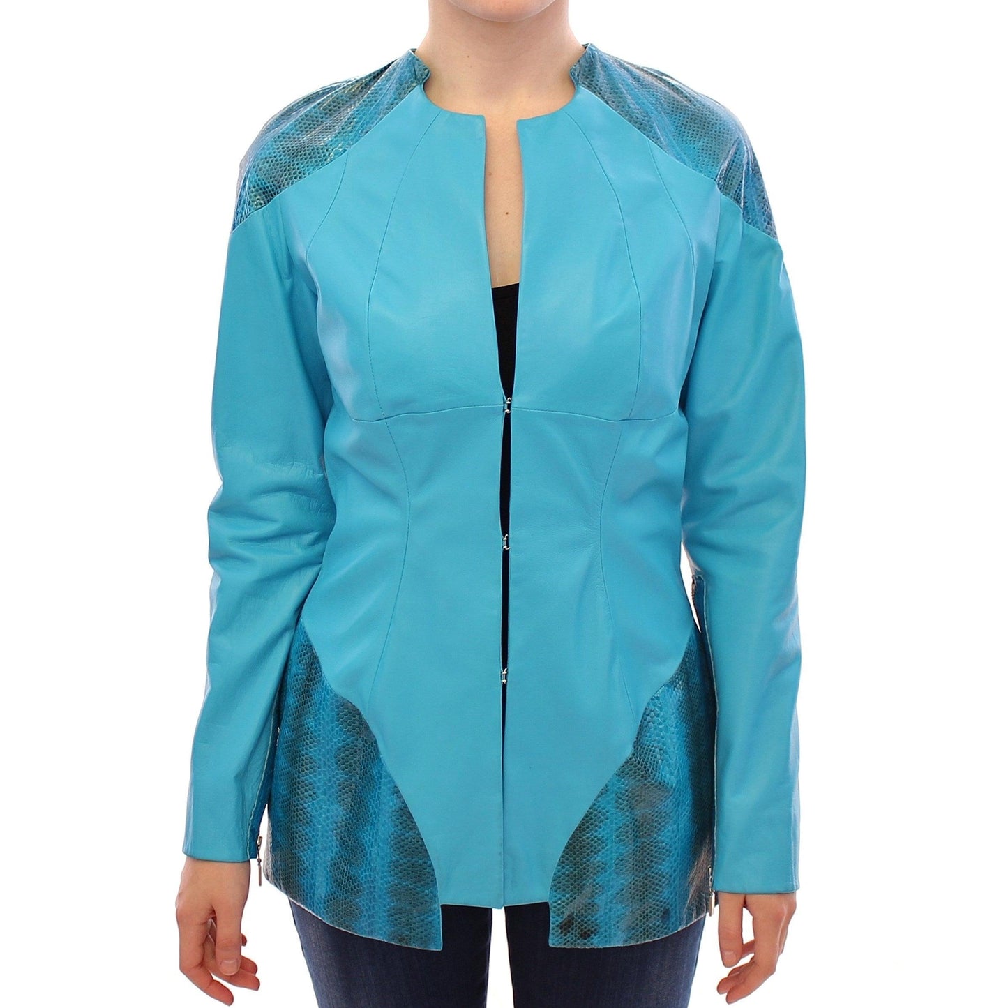 Blue Leather Snake Print Jacket - coffeewithmee2