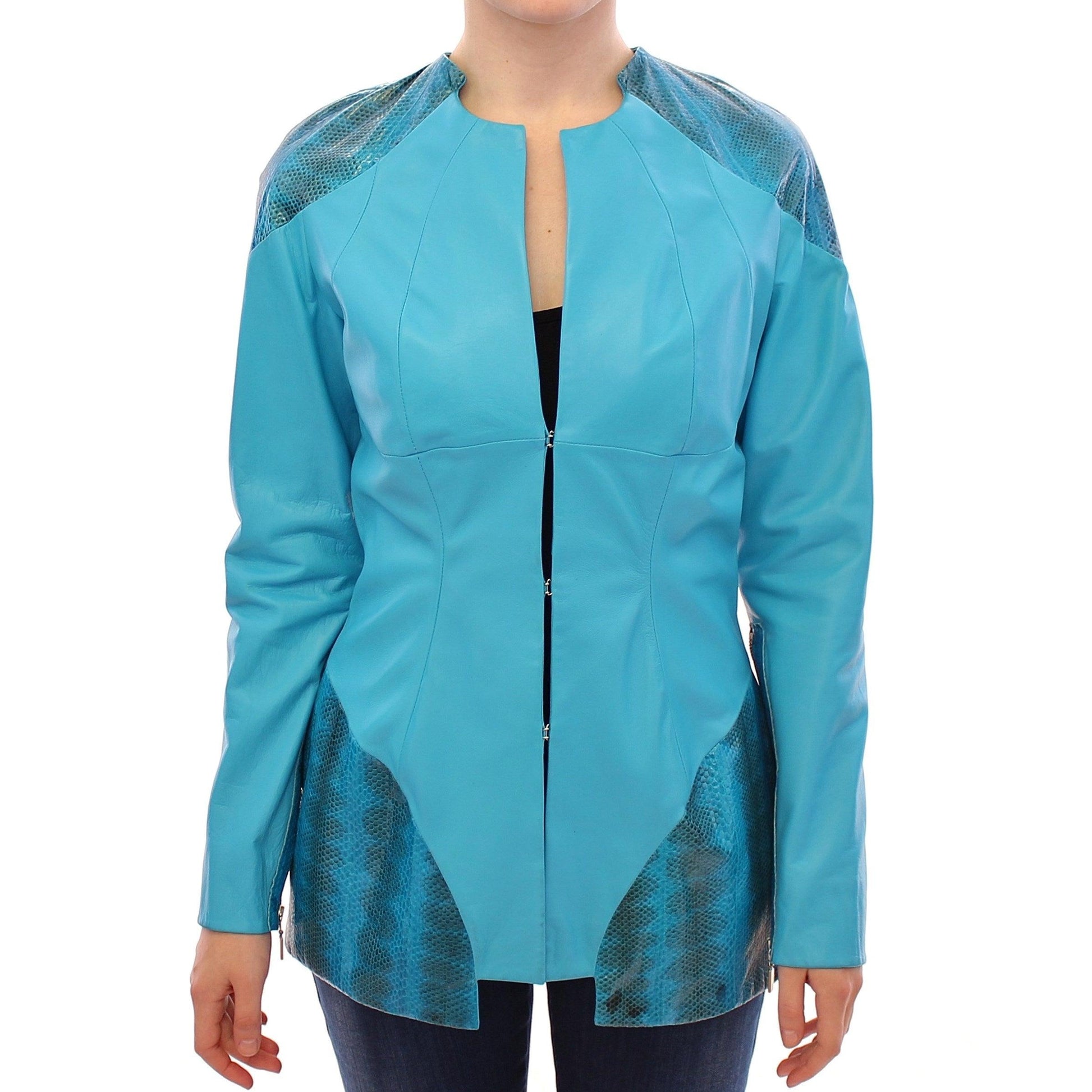 Blue Leather Snake Print Jacket - coffeewithmee2