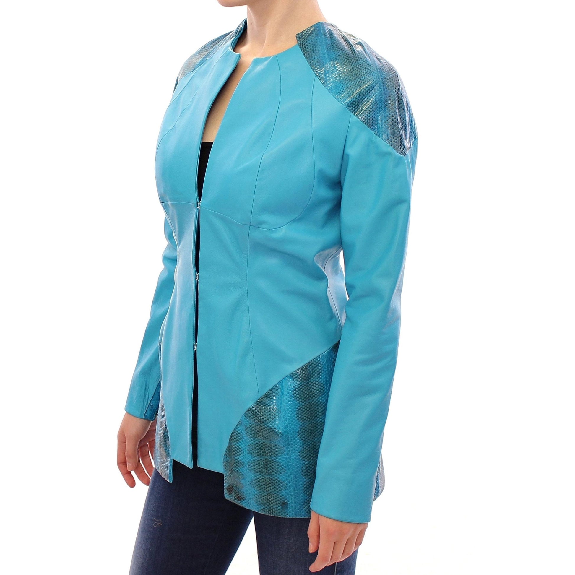 Blue Leather Snake Print Jacket - coffeewithmee2