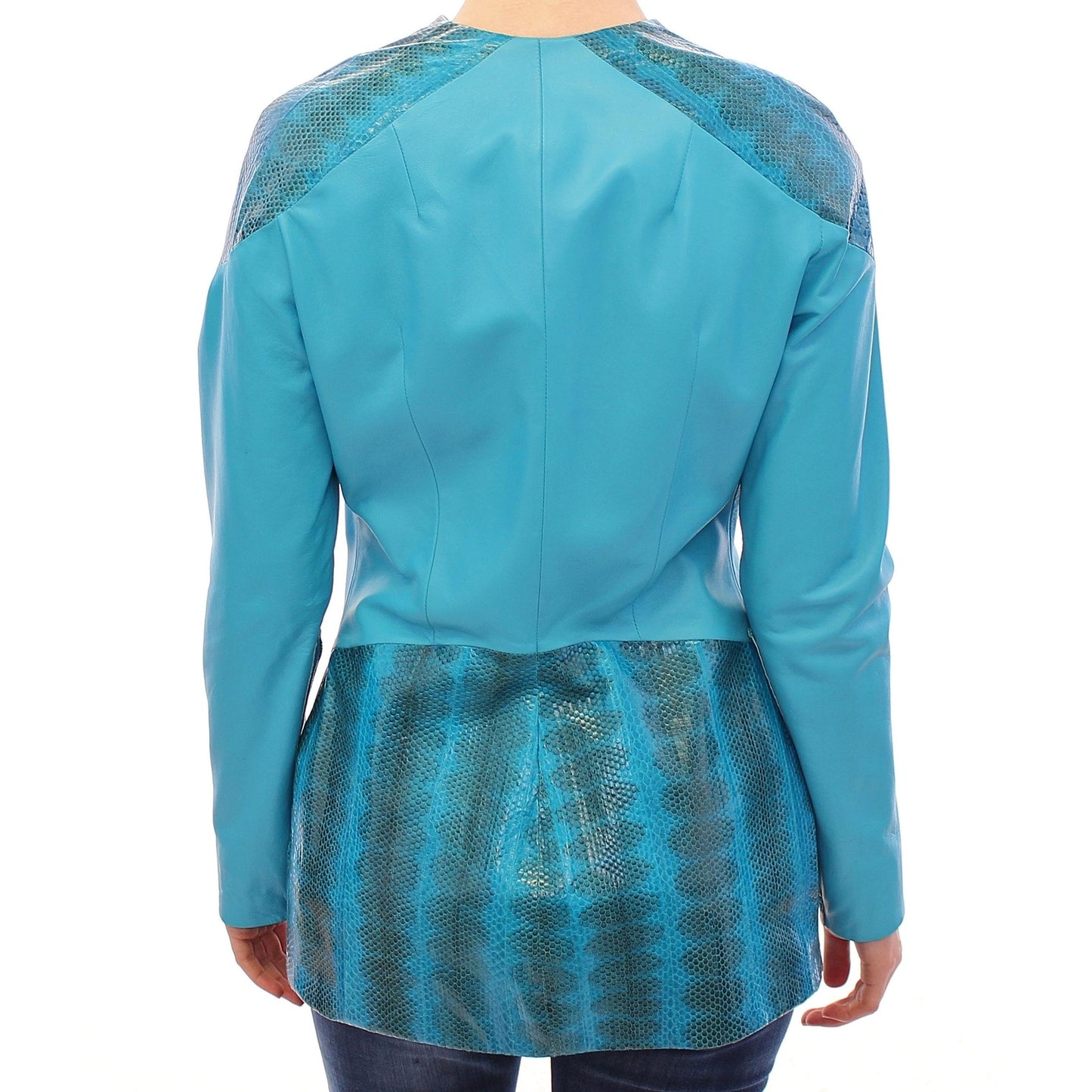 Blue Leather Snake Print Jacket - coffeewithmee2