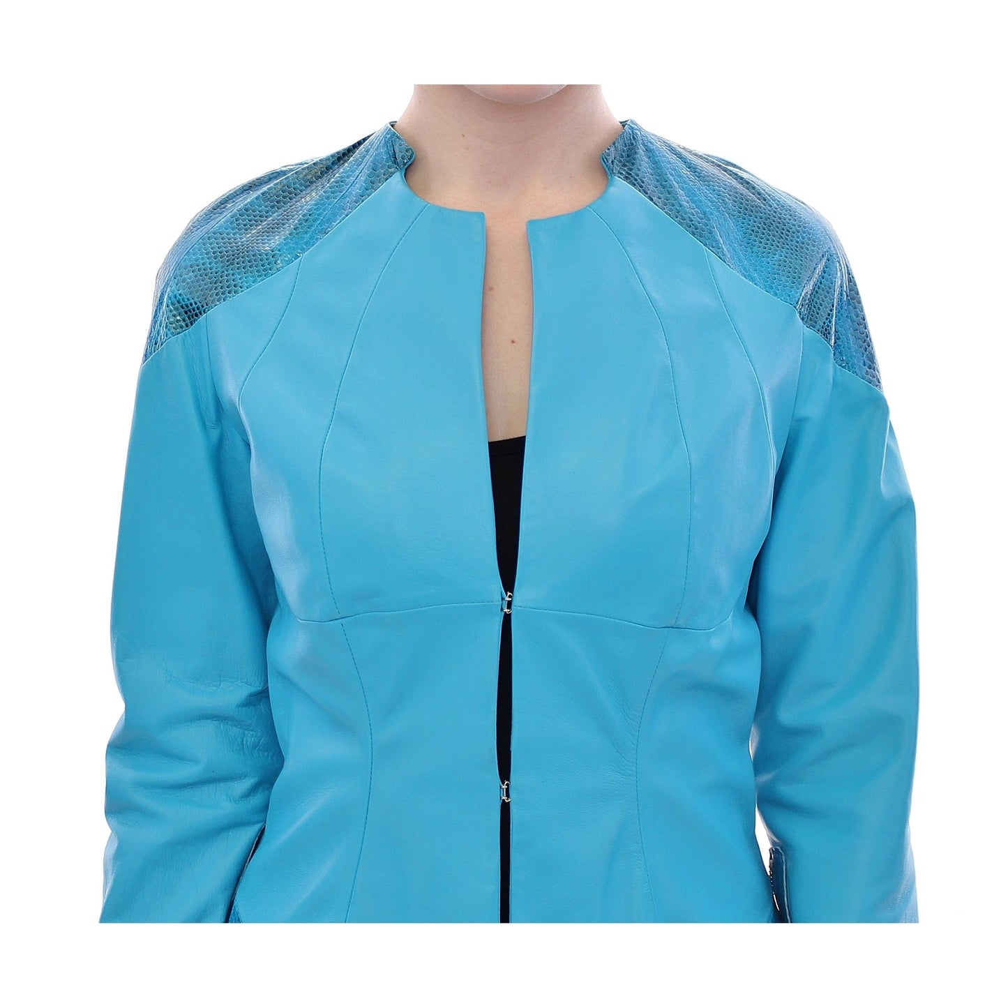 Blue Leather Snake Print Jacket - coffeewithmee2