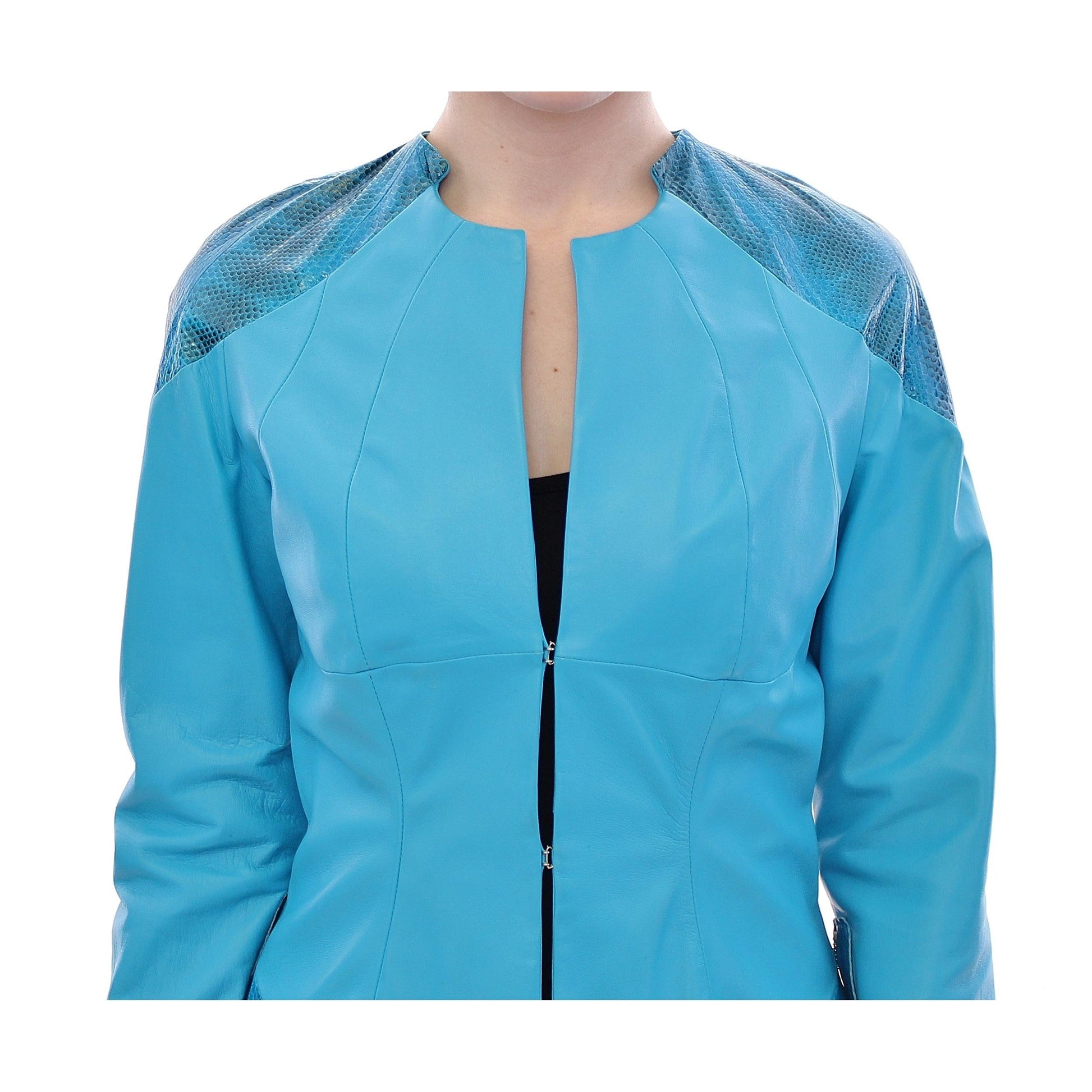 Blue Leather Snake Print Jacket - coffeewithmee2
