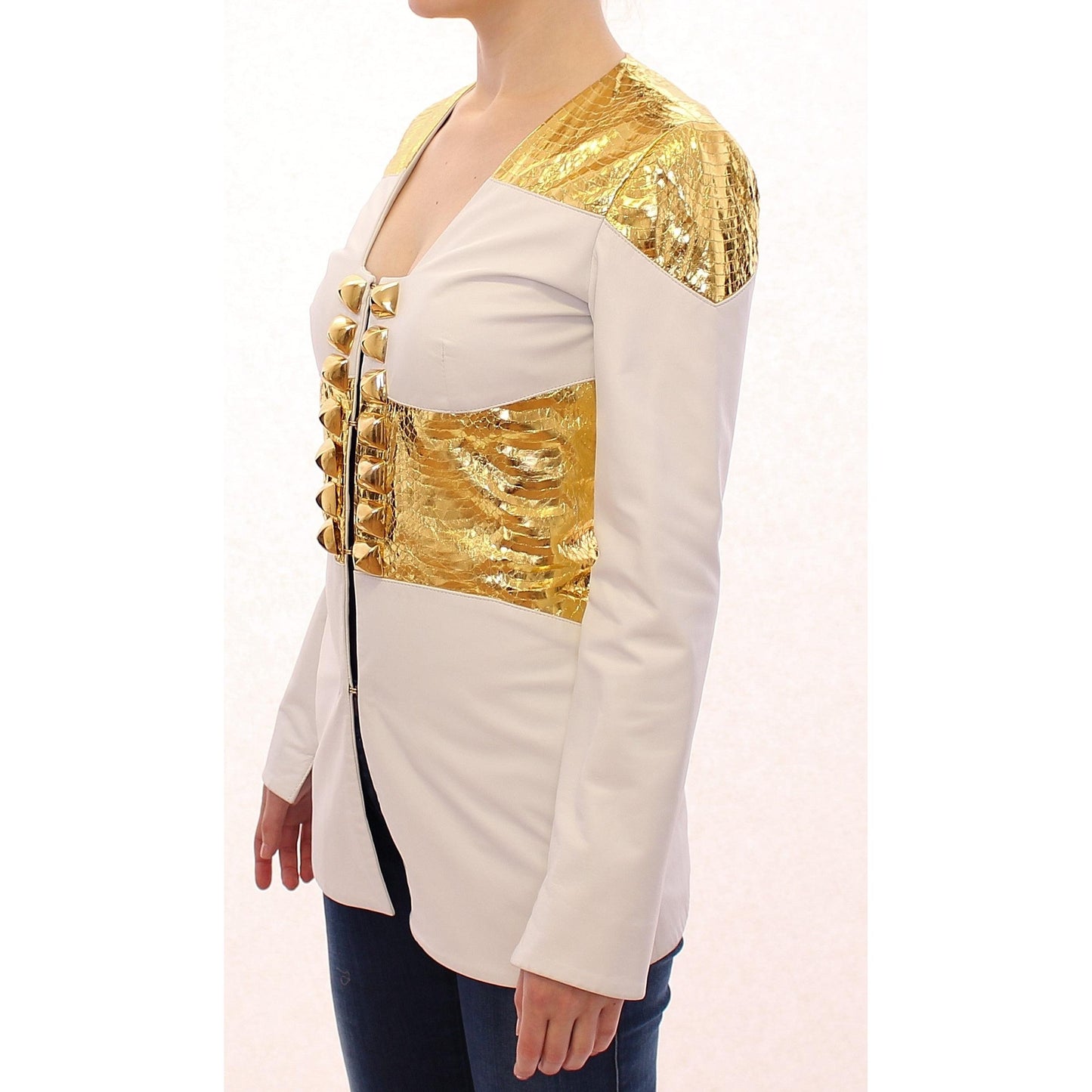 White Gold Metallic Leather Jacket - coffeewithmee2