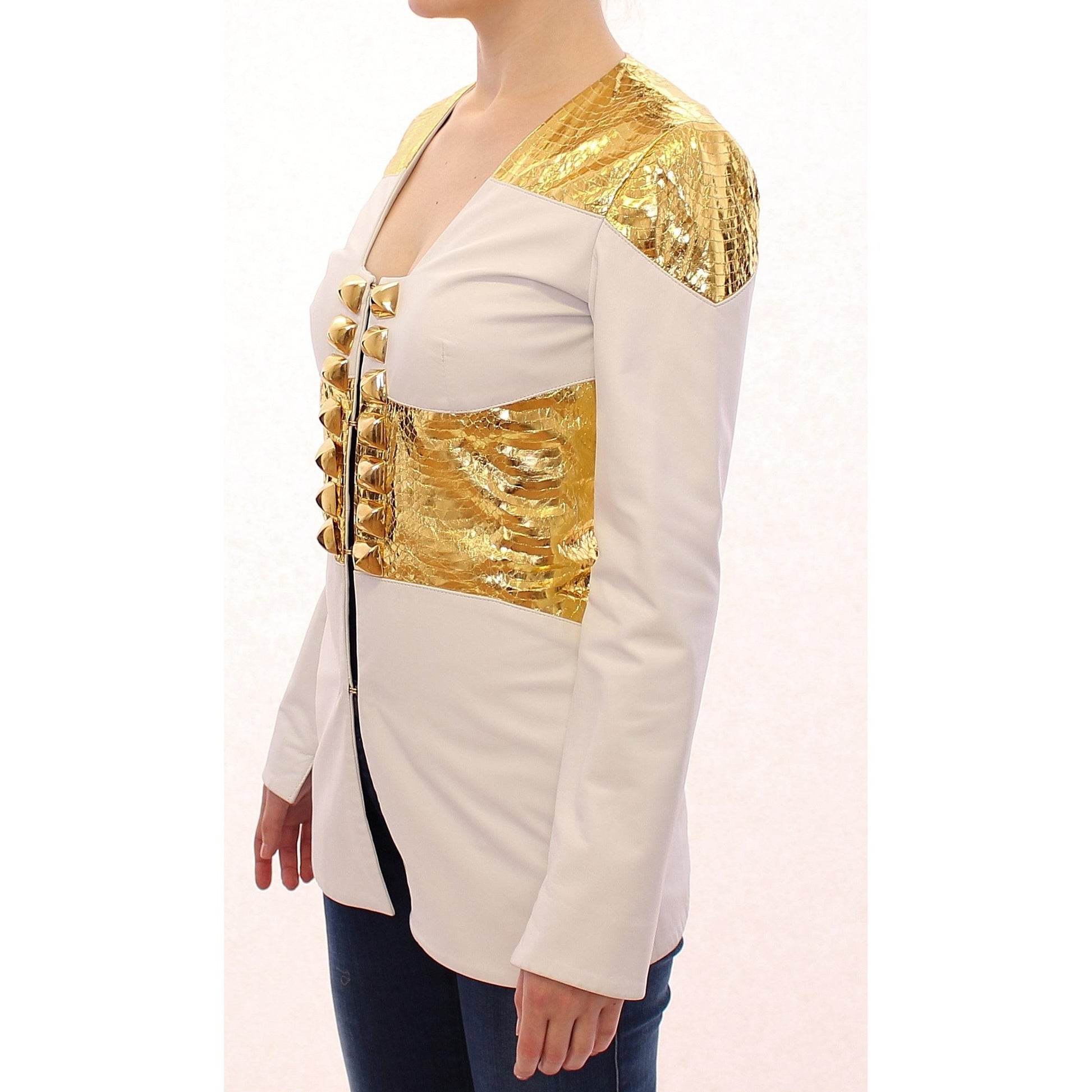 White Gold Metallic Leather Jacket - coffeewithmee2
