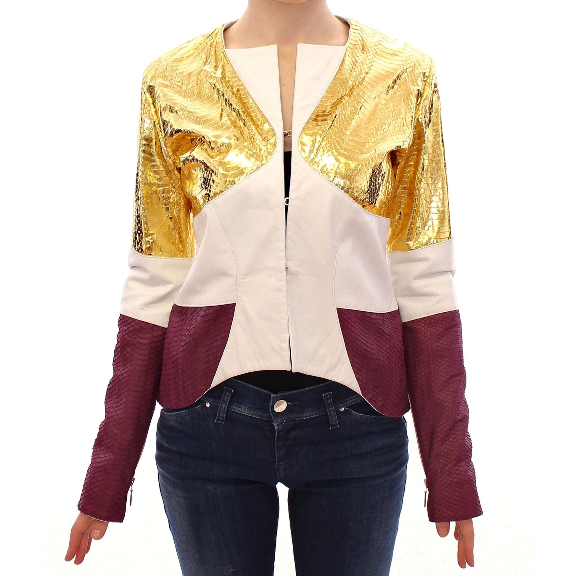 White Gold Purple Leather Jacket - coffeewithmee2