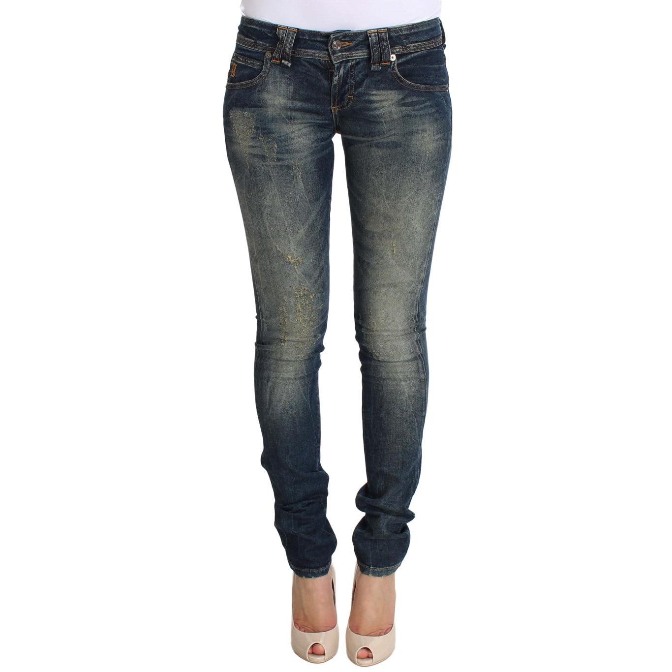 Blue Wash Skinny Low Cotton Stretch Denim Jeans - coffeewithmee2