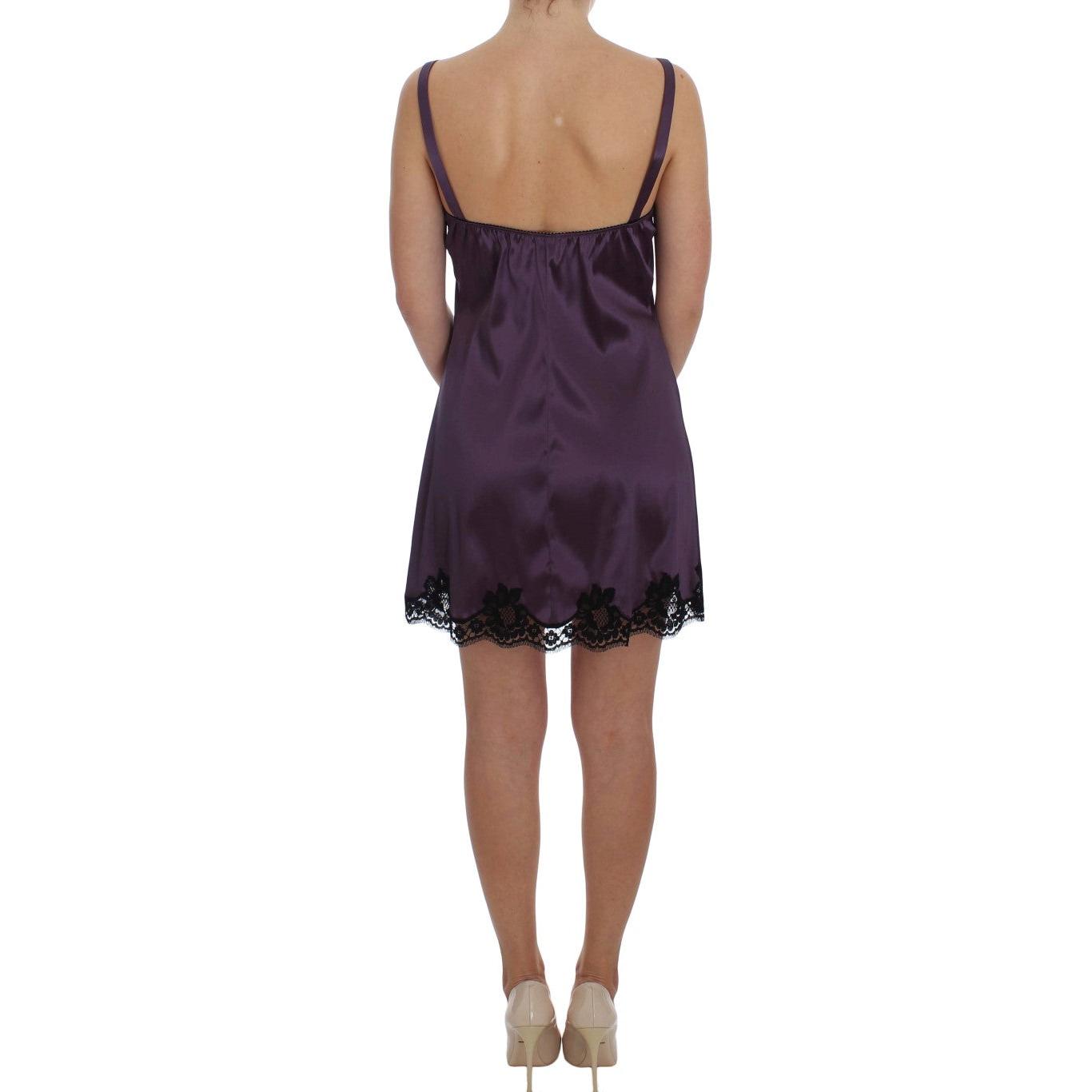 Purple Silk Black Lace Lingerie Dress - coffeewithmee2