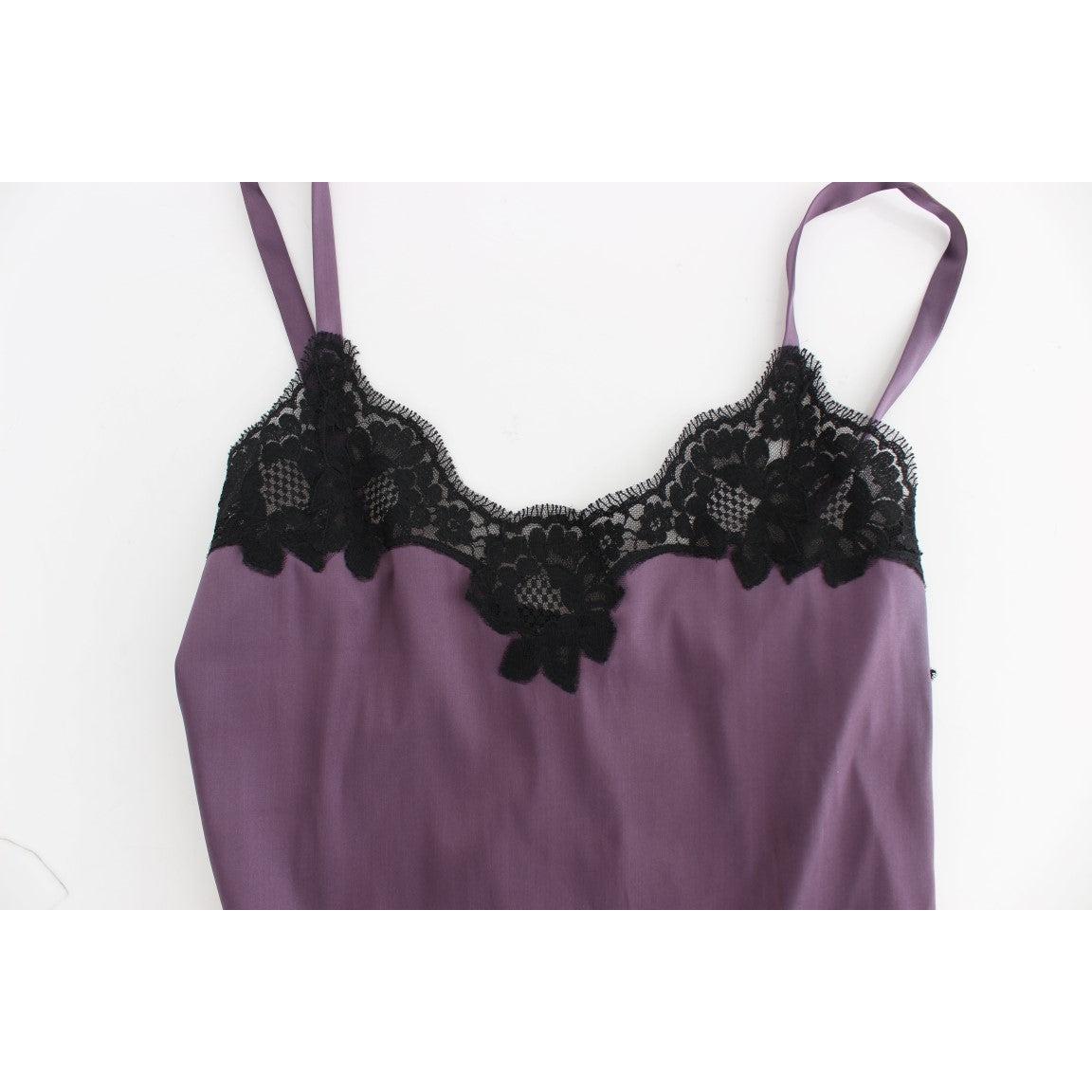 Purple Silk Black Lace Lingerie Dress - coffeewithmee2