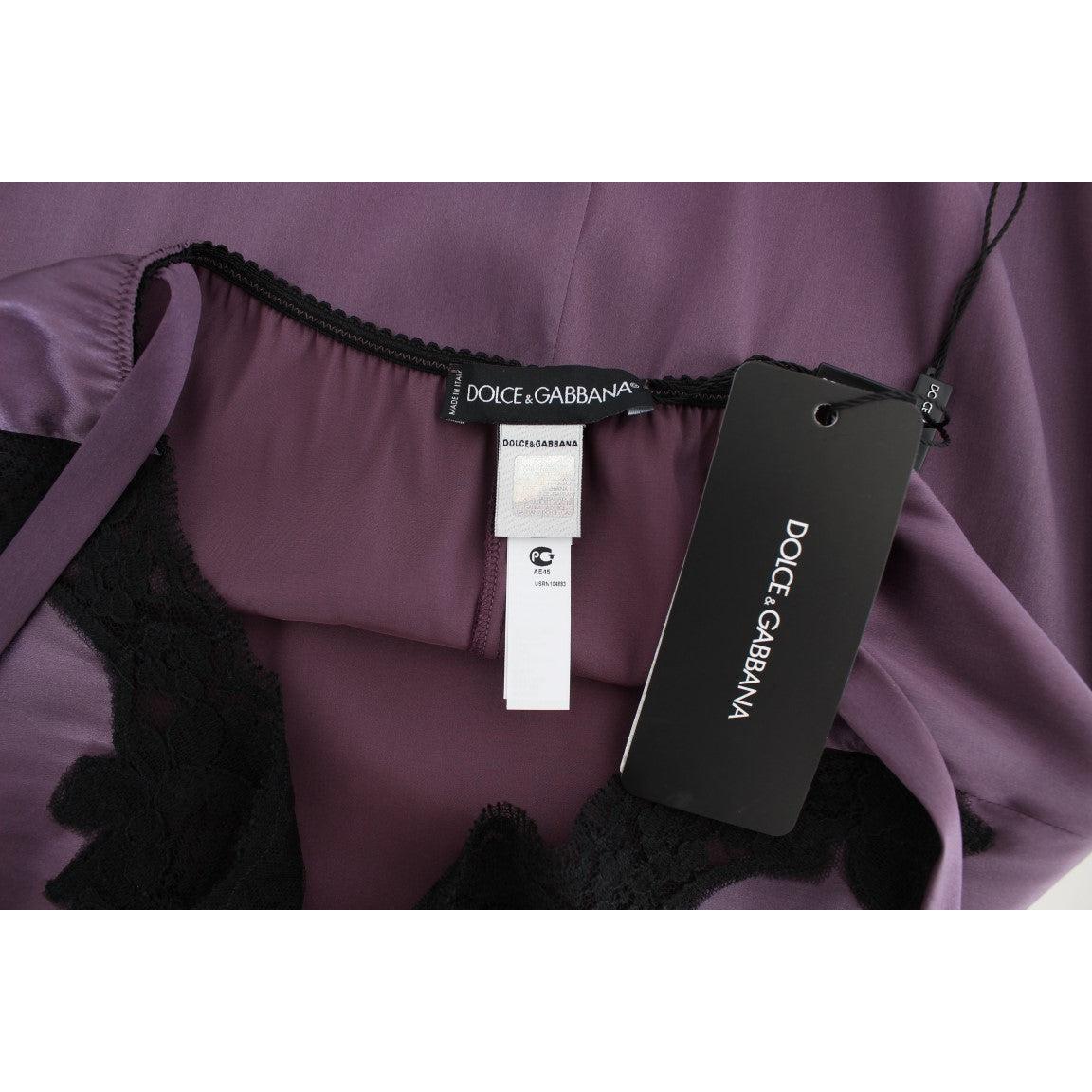 Purple Silk Black Lace Lingerie Dress - coffeewithmee2