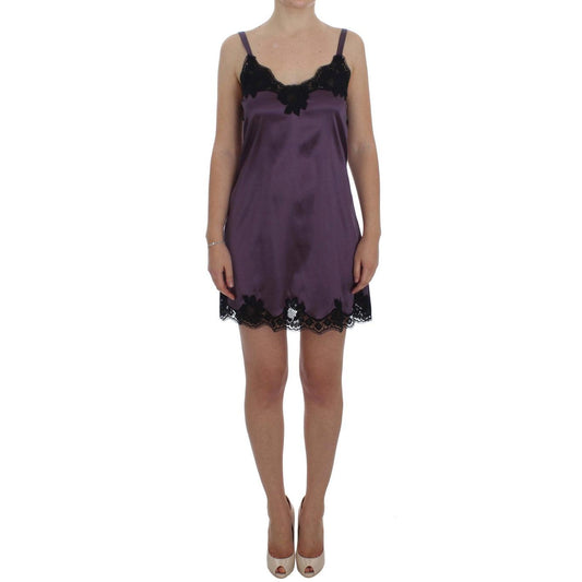 Purple Silk Black Lace Lingerie Dress - coffeewithmee2
