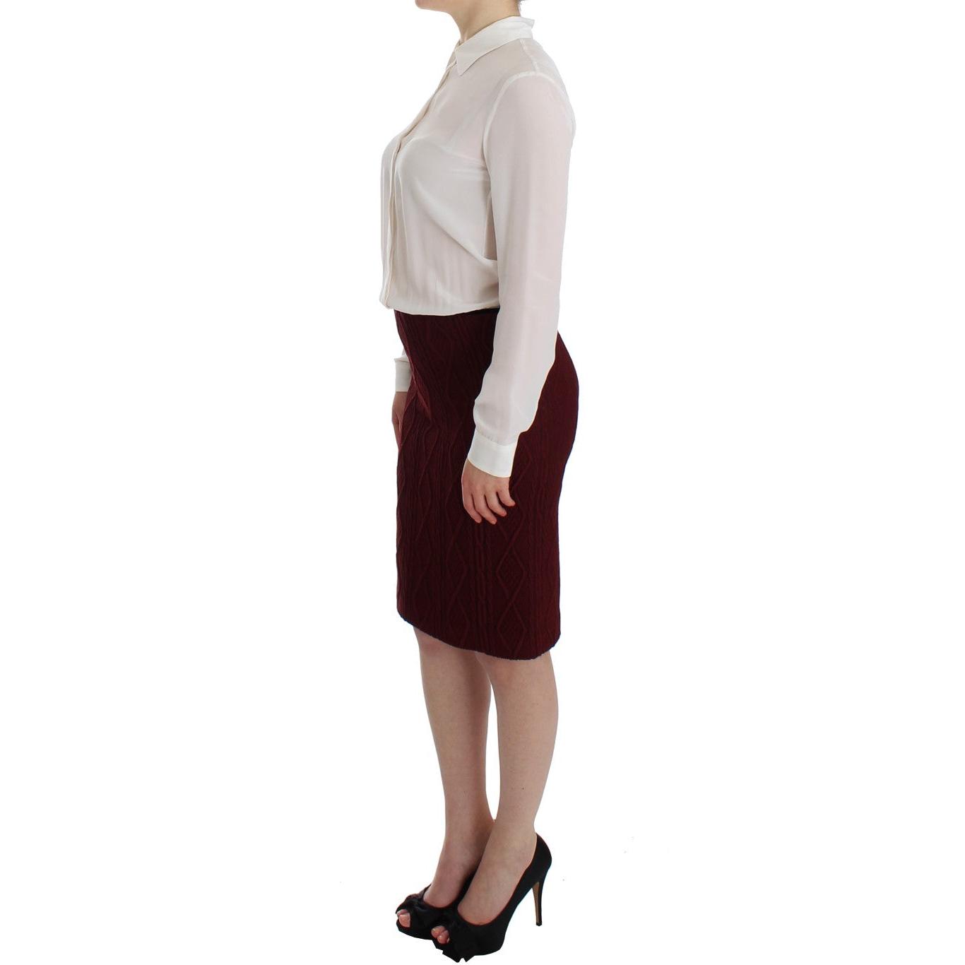 White Red Shirt Long Sleeve Wool Dress - coffeewithmee2