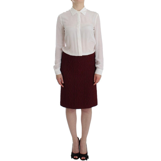 White Red Shirt Long Sleeve Wool Dress - coffeewithmee2